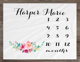Baby Milestone Blanket Month Growth Tracker Fleece Shower Tribal Newborn Gift - thumbnail 1
