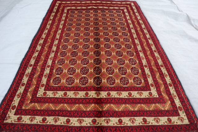 Red 3'3x4'10 Tribal Area Rug - Handmade Afghan Turkmen Khuaja Roshnai Oriental Bokhara Rug, Living Room Kitchen - image 1