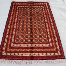 Red 3'3x4'10 Tribal Area Rug - Handmade Afghan Turkmen Khuaja Roshnai Oriental Bokhara Rug, Living Room Kitchen - thumbnail 2