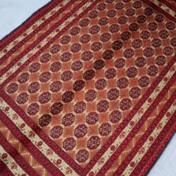 Red 3'3x4'10 Tribal Area Rug - Handmade Afghan Turkmen Khuaja Roshnai Oriental Bokhara Rug, Living Room Kitchen - thumbnail 3