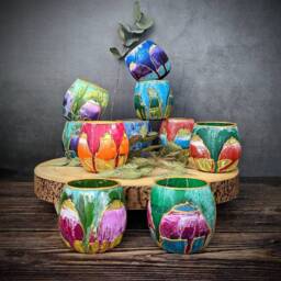 Artisan Candle Holder For Tealight Hand Painted Glass Colourful Gold Bowl Plants Succulent Decorative Abstract Homeware - thumbnail 1