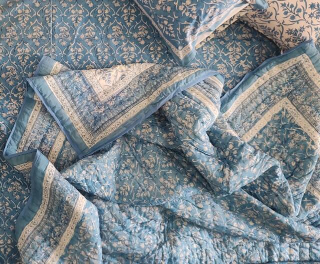 Indian Jaipuri Block Print Quilt Printed Reversible Razai Cotton Handmade Floral Quilt, Razai , Bedspread Comforter 100% - image 1
