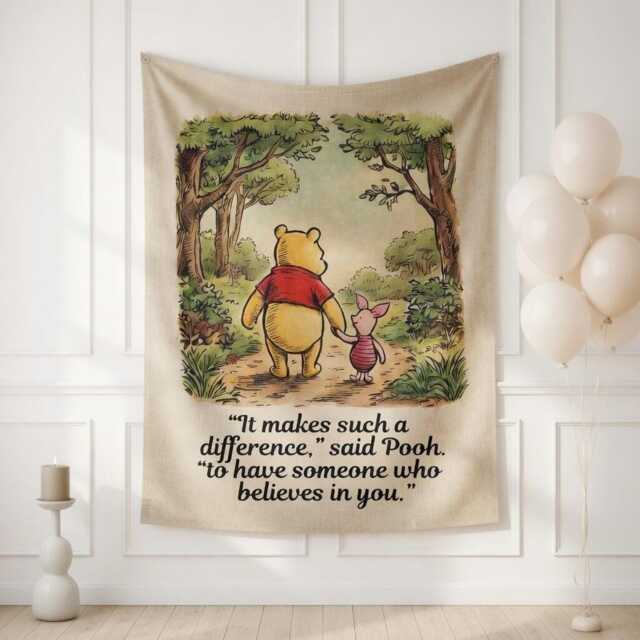 Winnie The Pooh Wall Tapestry - Nursery Boho Decor, Hundred Acre Wood Hanging, Bear Baby Room, Kids Bedroom - image 1