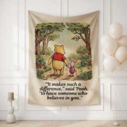 Winnie The Pooh Wall Tapestry - Nursery Boho Decor, Hundred Acre Wood Hanging, Bear Baby Room, Kids Bedroom - thumbnail 1