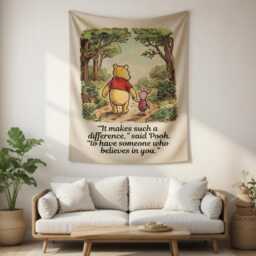 Winnie The Pooh Wall Tapestry - Nursery Boho Decor, Hundred Acre Wood Hanging, Bear Baby Room, Kids Bedroom - thumbnail 3