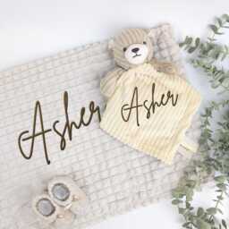 Embroidered Beige Teddy Comforter Blanket Gift Set - Baby Shower Booties Newborn Girl Boy - thumbnail 2