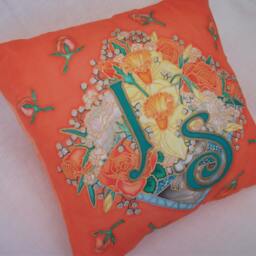 Rose Garden Silk Cushion Cover Initialed Floral Decor - 40cm Sq - thumbnail 3