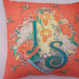 Rose Garden Silk Cushion Cover Initialed Floral Decor - 40cm Sq - thumbnail 2