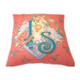 Silk Cushion Cover. Orange. Rose Garden. Initialized Floral Pillow Accent. Housewarming Gift