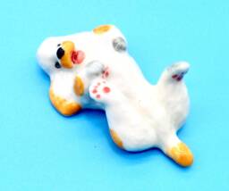 Miniature Ceramic Poodle Laying Dog Pet Little Animal White Yellow Figurine Tiny Statue Decoration Collectible Small Hand Painted Figure - thumbnail 1