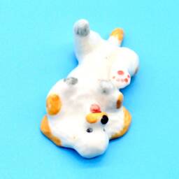 Miniature Ceramic Poodle Laying Dog Pet Little Animal White Yellow Figurine Tiny Statue Decoration Collectible Small Hand Painted Figure - thumbnail 3