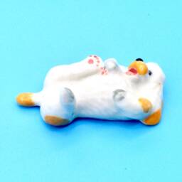 Miniature Ceramic Poodle Laying Dog Pet Little Animal White Yellow Figurine Tiny Statue Decoration Collectible Small Hand Painted Figure - thumbnail 2