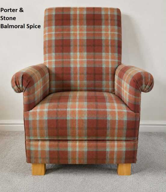 Handcrafted Tartan Check Adult Armchair Porter & Stone Balmoral Fabric Blue Navy Chair Accent Statement Scotland - image 1