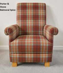 Handcrafted Tartan Check Adult Armchair Porter & Stone Balmoral Fabric Blue Navy Chair Accent Statement Scotland