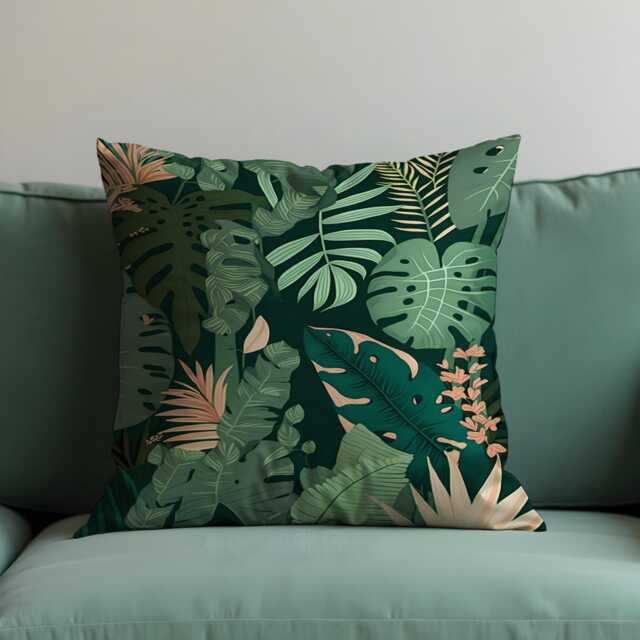 Tropical Leaf Cushion Cover, Monstera & Palm Plant Pillow Green Botanical Throw Case, Custom Made Cover - image 1