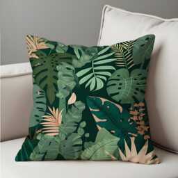 Tropical Leaf Cushion Cover, Monstera & Palm Plant Pillow Green Botanical Throw Case, Custom Made Cover - thumbnail 4