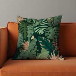 Tropical Leaf Cushion Cover, Monstera & Palm Plant Pillow Green Botanical Throw Case, Custom Made Cover - thumbnail 2