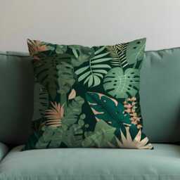 Tropical Leaf Cushion Cover, Monstera & Palm Plant Pillow Green Botanical Throw Case, Custom Made Cover - thumbnail 1