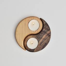 Yin & Yang Wood Tealight Candle Holder - Two Piece - thumbnail 2