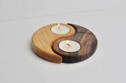 Yin & Yang Wood Tealight Candle Holder - Two Piece - thumbnail 1