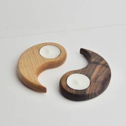 Yin & Yang Wood Tealight Candle Holder - Two Piece - thumbnail 3