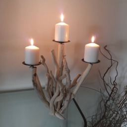 Driftwood 3Cdls Candelabra, Coastal Candleholder, Organic Beach Decoration - thumbnail 3