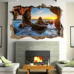 3D Window Wall Sticker Serene Lakeside Sunset View - Nature Decor - thumbnail 2