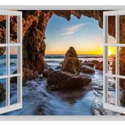 3D Window Wall Sticker Serene Lakeside Sunset View - Nature Decor - thumbnail 3
