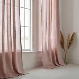 Pink Heavy Linen Curtain Panel Burlap Heading Tape, Living Room