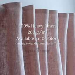 Pink Heavy Linen Curtain Panel Burlap Heading Tape, Living Room - thumbnail 2