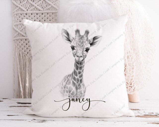 Giraffe Cushion, Giraffe, Girl Gift, Gift For Him, Lover, Mum, Her, Art, Sketch - image 1