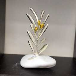 Decorative Olive Tree With Leaves Statue, Handmade Nature-Inspired Centerpiece Symbolic Meaning, Silver Or Oxidized Brass - thumbnail 2