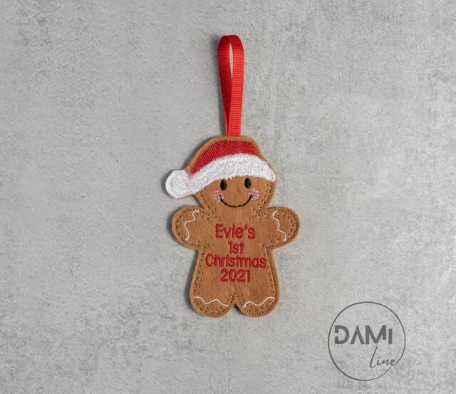 First Christmas Gingerbread Man Felt Hanging Tree Decoration, Handmade Ornament, Newborn Gift, Personalised Ornament