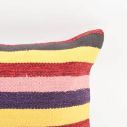 Handmade Kilim Lumbar Pillow Cover Striped Wool Cushion - 16x24 - thumbnail 2