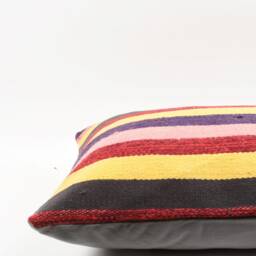 Handmade Kilim Lumbar Pillow Cover Striped Wool Cushion - 16x24 - thumbnail 4