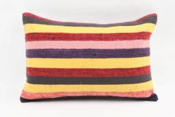 Handmade Kilim Lumbar Pillow Cover Striped Wool Cushion - 16x24