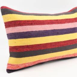 Handmade Kilim Lumbar Pillow Cover Striped Wool Cushion - 16x24 - thumbnail 3