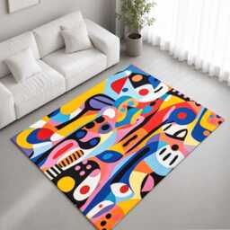 Colourful Abstract Geometric Modern Art Rug Non-Slip Soft Area Carpet Bedroom Living Room Hallway Mat Decor - Made in UK