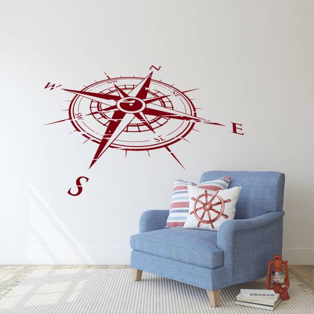 Nautical Compass Rose Vinyl Decal Coastal Wall Art P125 - image 1