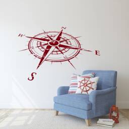 Nautical Compass Rose Vinyl Decal Coastal Wall Art P125 - thumbnail 1