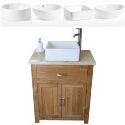 Solid Oak Bathroom Vanity - Travertine Top, Ceramic Basin - thumbnail 2