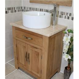 Solid Oak Bathroom Vanity - Travertine Top, Ceramic Basin - thumbnail 3