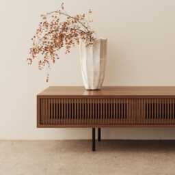 Handmade Walnut Lowboard - Mid-Century Modern Slatted Door Tv Stand