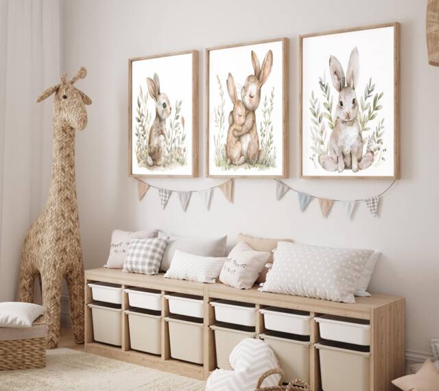 Woodland Nursery Prints, Set Of 3 Prints, Neutral Wall Art, Decor, Nursery Art Cute Animal Prints - image 1