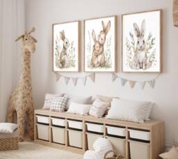 Woodland Nursery Prints, Set Of 3 Prints, Neutral Wall Art, Decor, Nursery Art Cute Animal Prints - thumbnail 1
