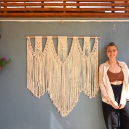 Extra Large Handmade Macrame Wall Hanging, Boho Woven Tapestry - thumbnail 3