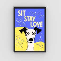 Dog Art Poster, A4 Print, Sit, Stay, Love. Lover Home Decor, Fun Wall - thumbnail 4