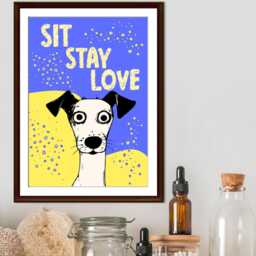 Dog Art Poster, A4 Print, Sit, Stay, Love. Lover Home Decor, Fun Wall - thumbnail 3