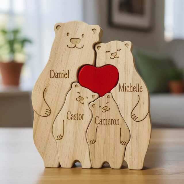 Personalised Wooden Bear Family Puzzle, Custom Ornament, Woodland Keepsake Gift For Mum, Dad &kids, Home Decoration, Unique - image 1