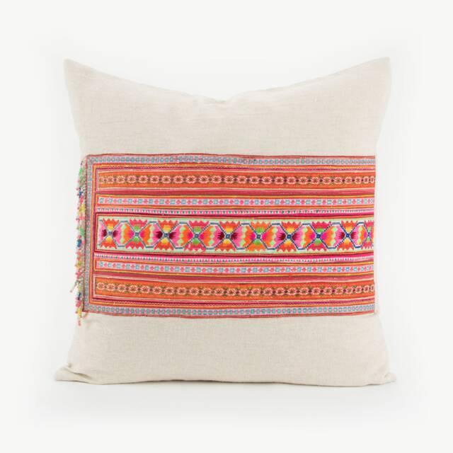 Hill Tribe Textile Pillow Cushion Tribal Fabric Colorful Tassel Patchwork Cover #idpa - image 1